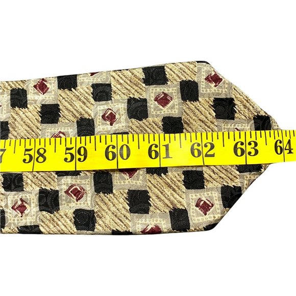 Robert Talbott Foursome Tie 100% Silk Mens Necktie Geometric Tan Black Red‎ VTG - Picture 7 of 8